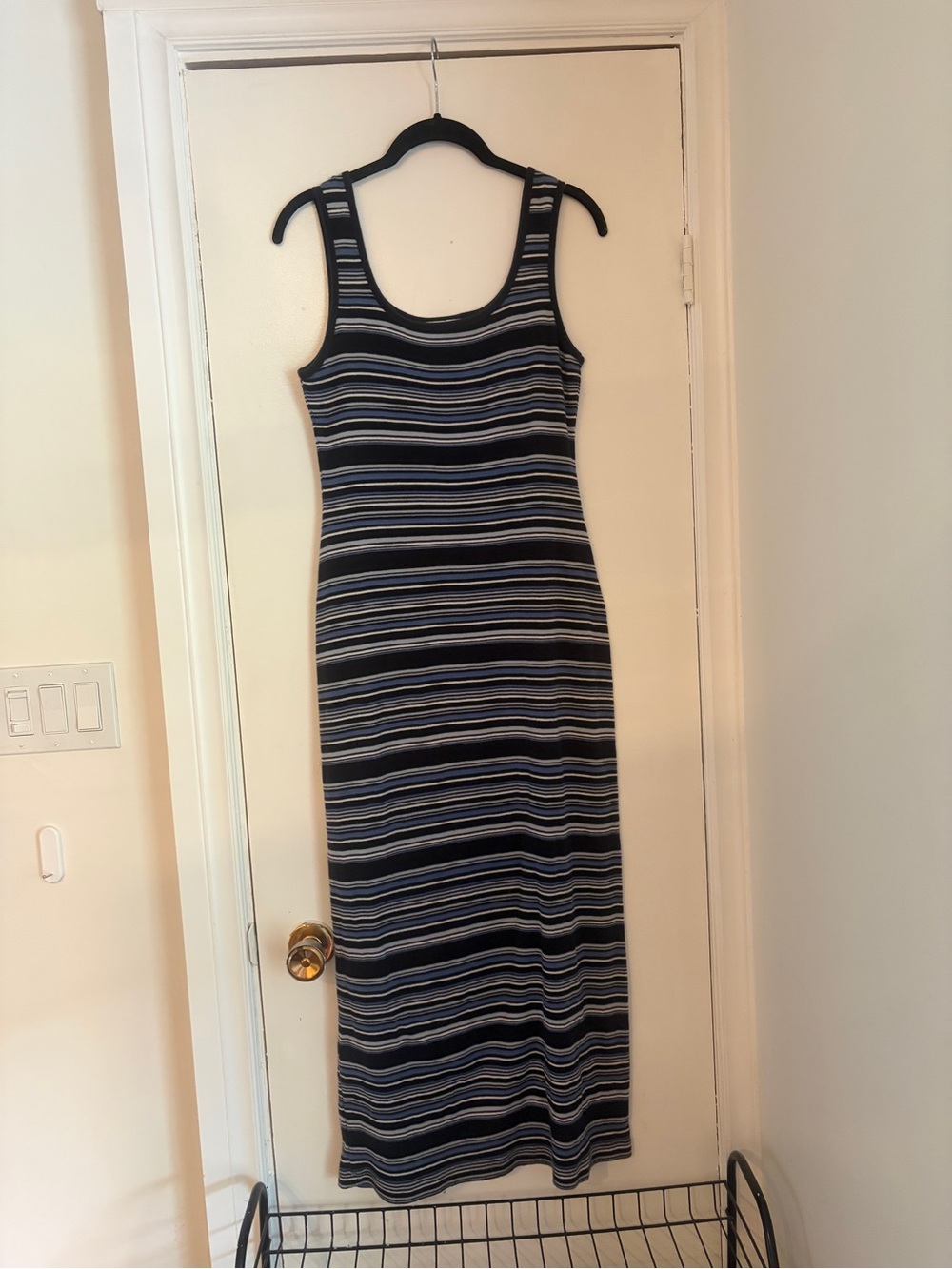 90s vintage Sleeveless Striped Maxi Dress - Navy/Gray
